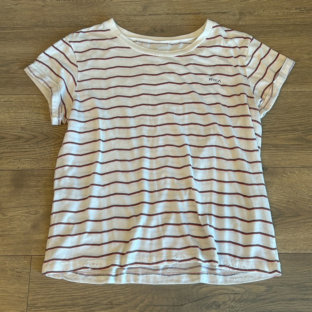 RVCA White and Red Striped Short Sleeve Tee